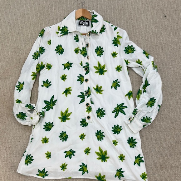 Meghan Fabulous  Shirt dress with Green Leaf Print pot sz medium - Picture 4 of 4